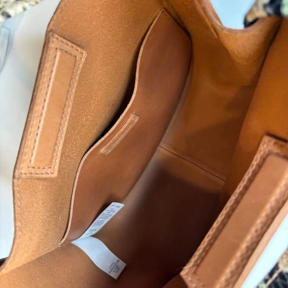 Madewell Brown Tan Leather Snakeskin Detail Double Handle‎ Satchel Crossbody Bag